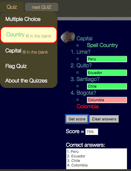 Fill in the Blank Country Quiz Example